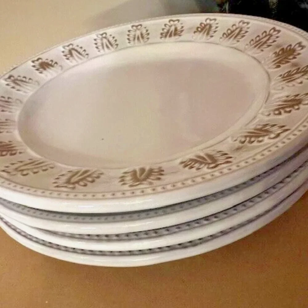 New S/4 Pottery Barn Rustic White Small Plates Mix + Match | 8